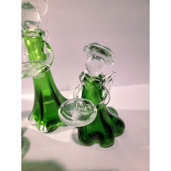 VTG Christmas Angels Art Glass Figurines Set of 3 Votive Candle Holders Green - Picture 6 of 14